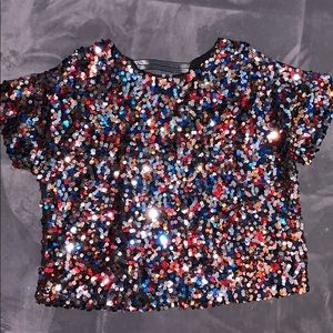 Multi color sequined top (cold shoulder)